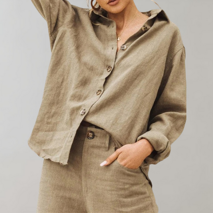 Luchtige Linnen Dames Blouse Met Lange Mouwen En Knoopsluiting