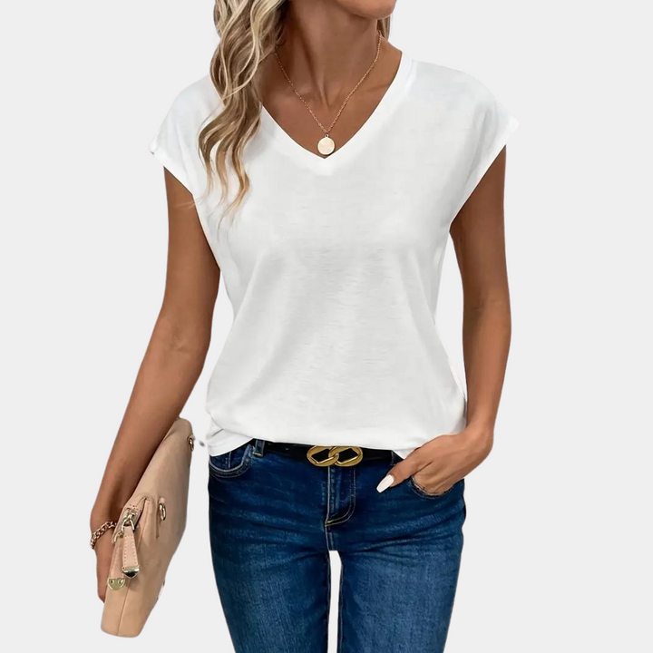 Wite Comfortabel V Hals T Shirt Voor Dames Met Relaxte Pasvorm