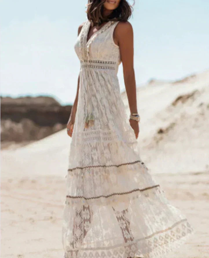 Dames boho maxi jurk met kant en zomer festival look