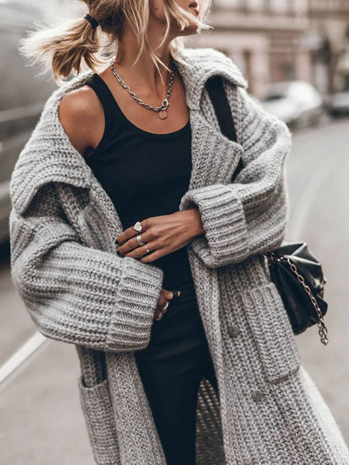 Gebreid Oversized Lang Met Knopen En Zakken Voor Vrouwen Cardigan