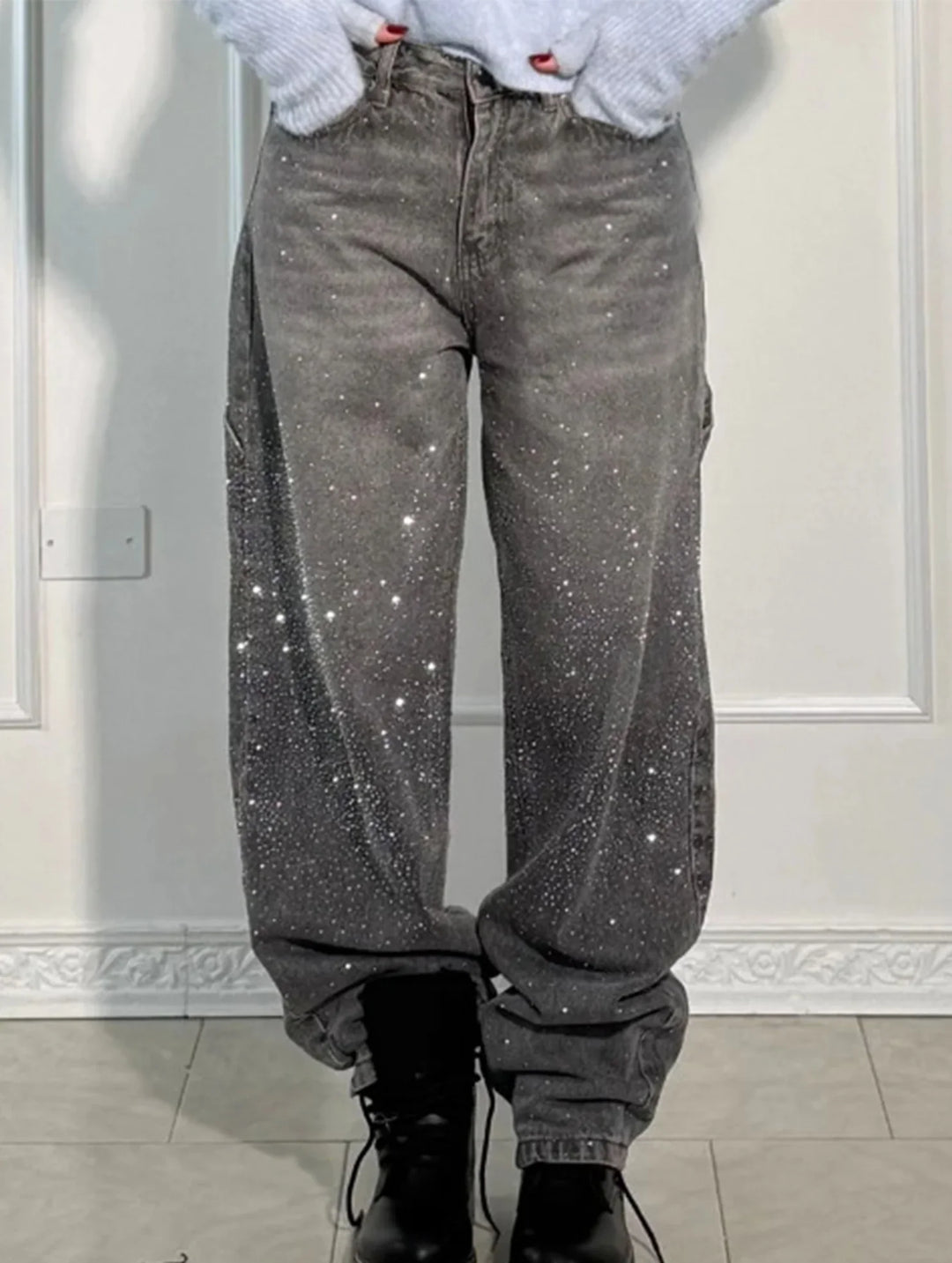 Trendy Glanzende Dames Jeans met Wijde Pijpen