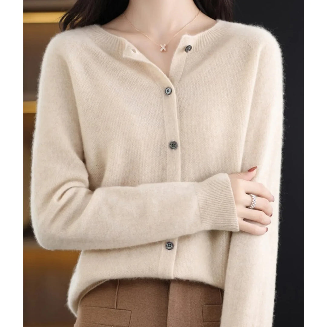 Merino wollen Cardigan met knoopsluiting en lange mouwen
