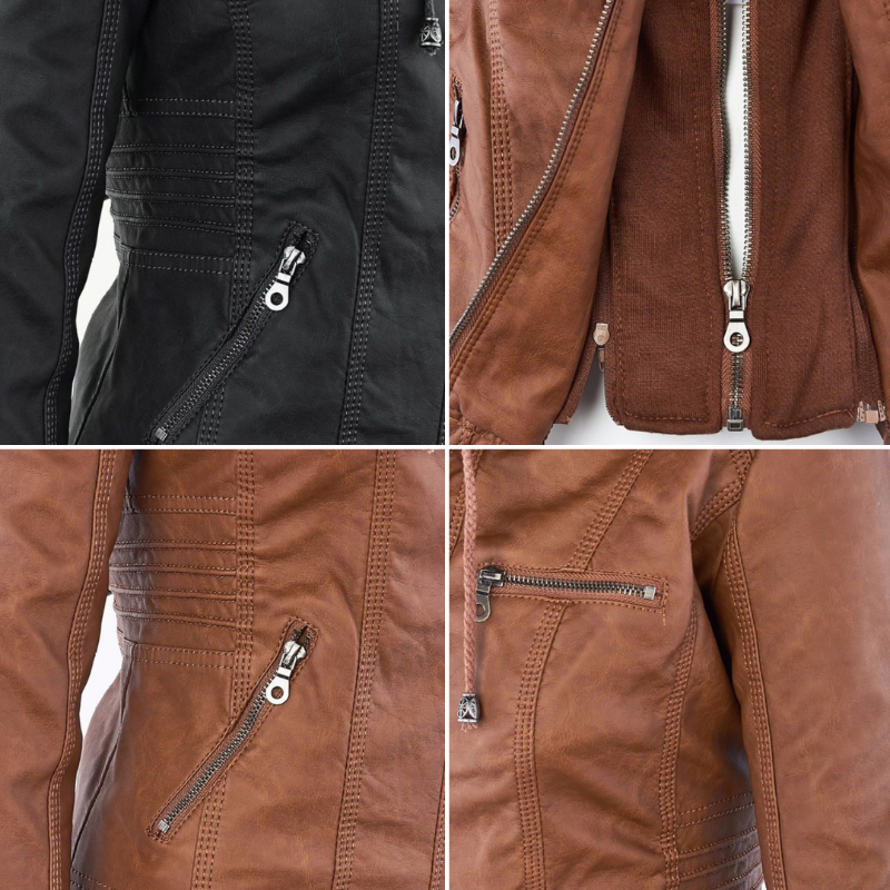 Dames Hooded Faux Leather Moto Jast