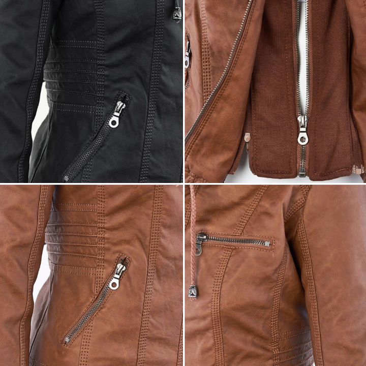 Dames Hooded Faux Leather Moto Jast