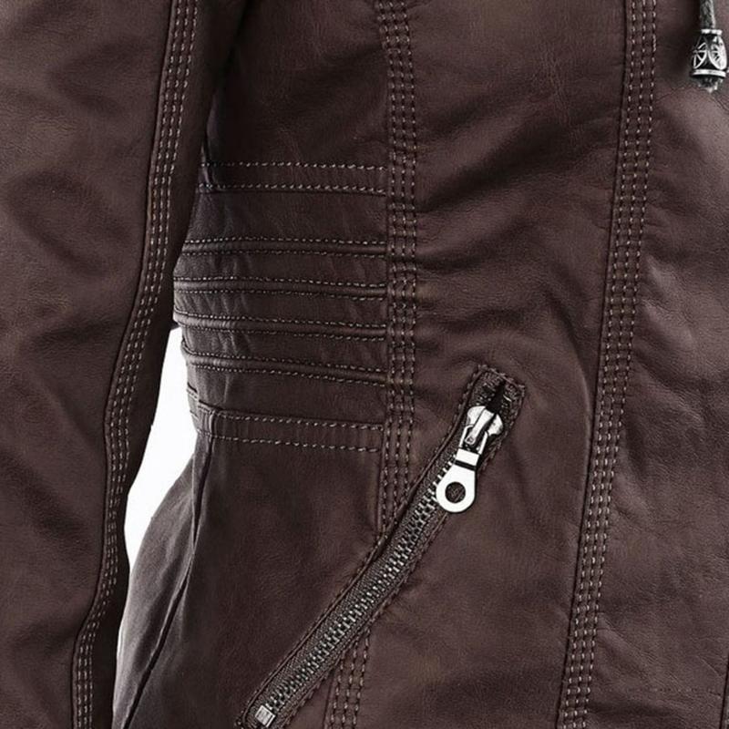 Dames Hooded Faux Leather Moto Jast