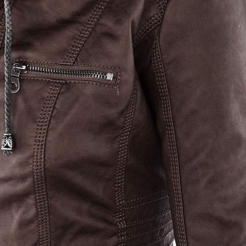 Dames Hooded Faux Leather Moto Jast