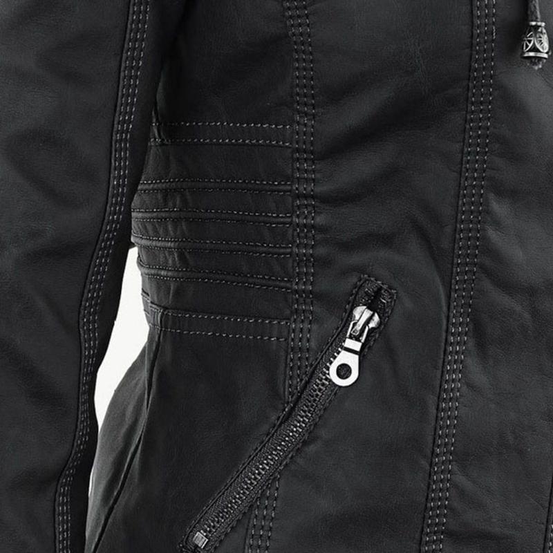 Dames Hooded Faux Leather Moto Jast