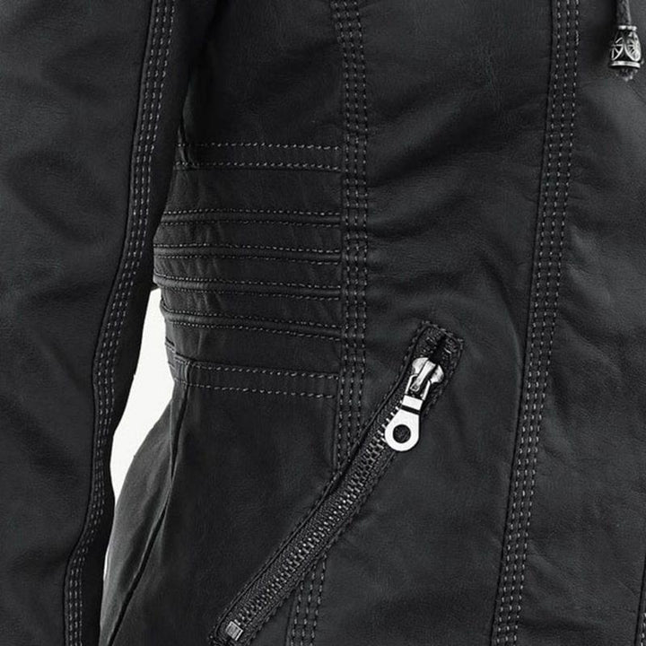 Dames Hooded Faux Leather Moto Jast