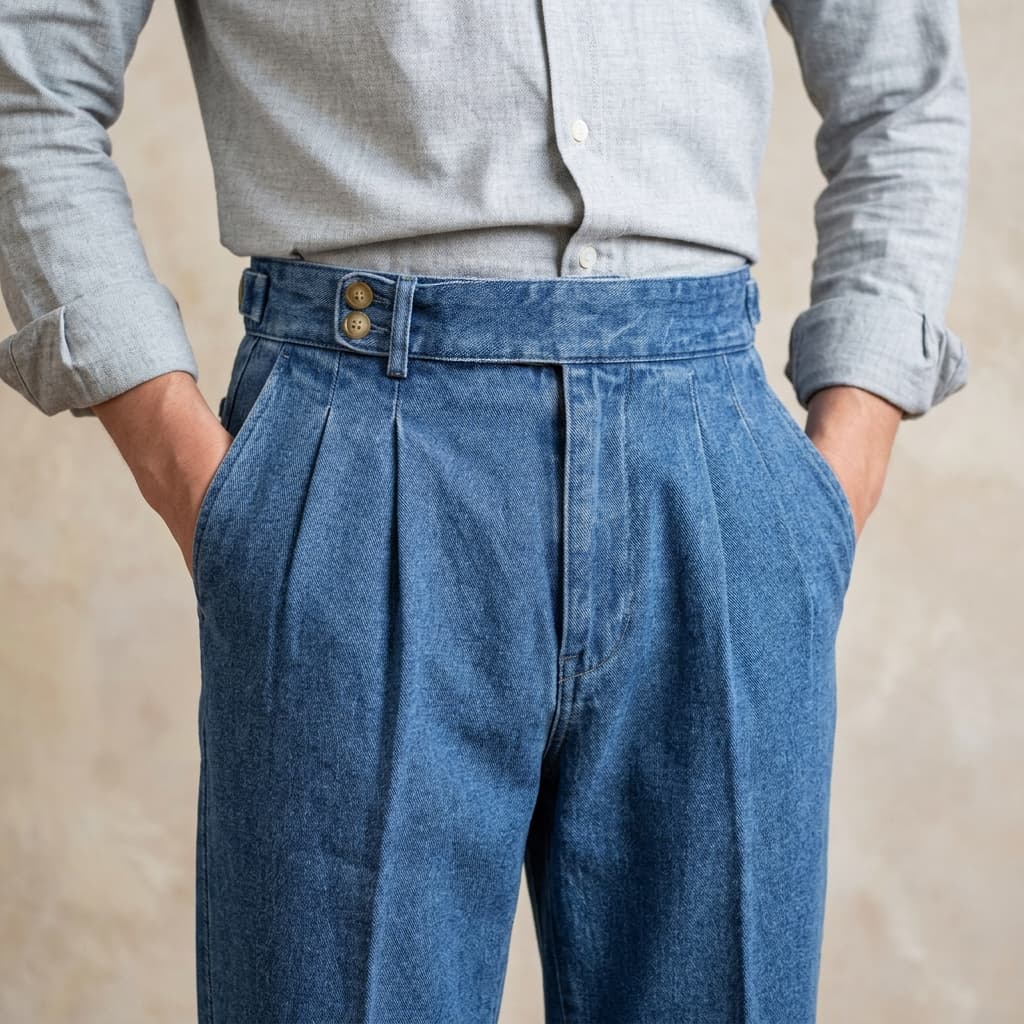 Lorenzo Geplooide Denim Broek
