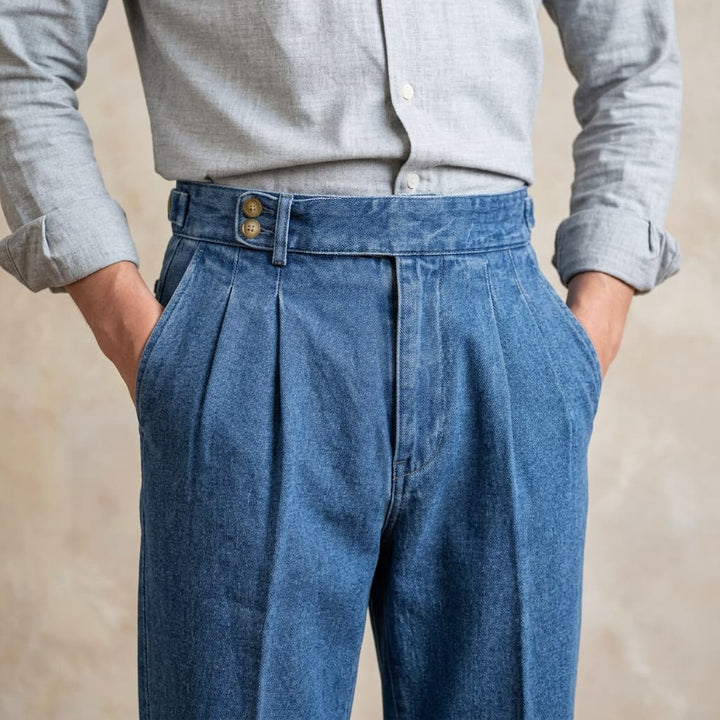 Lorenzo Geplooide Denim Broek