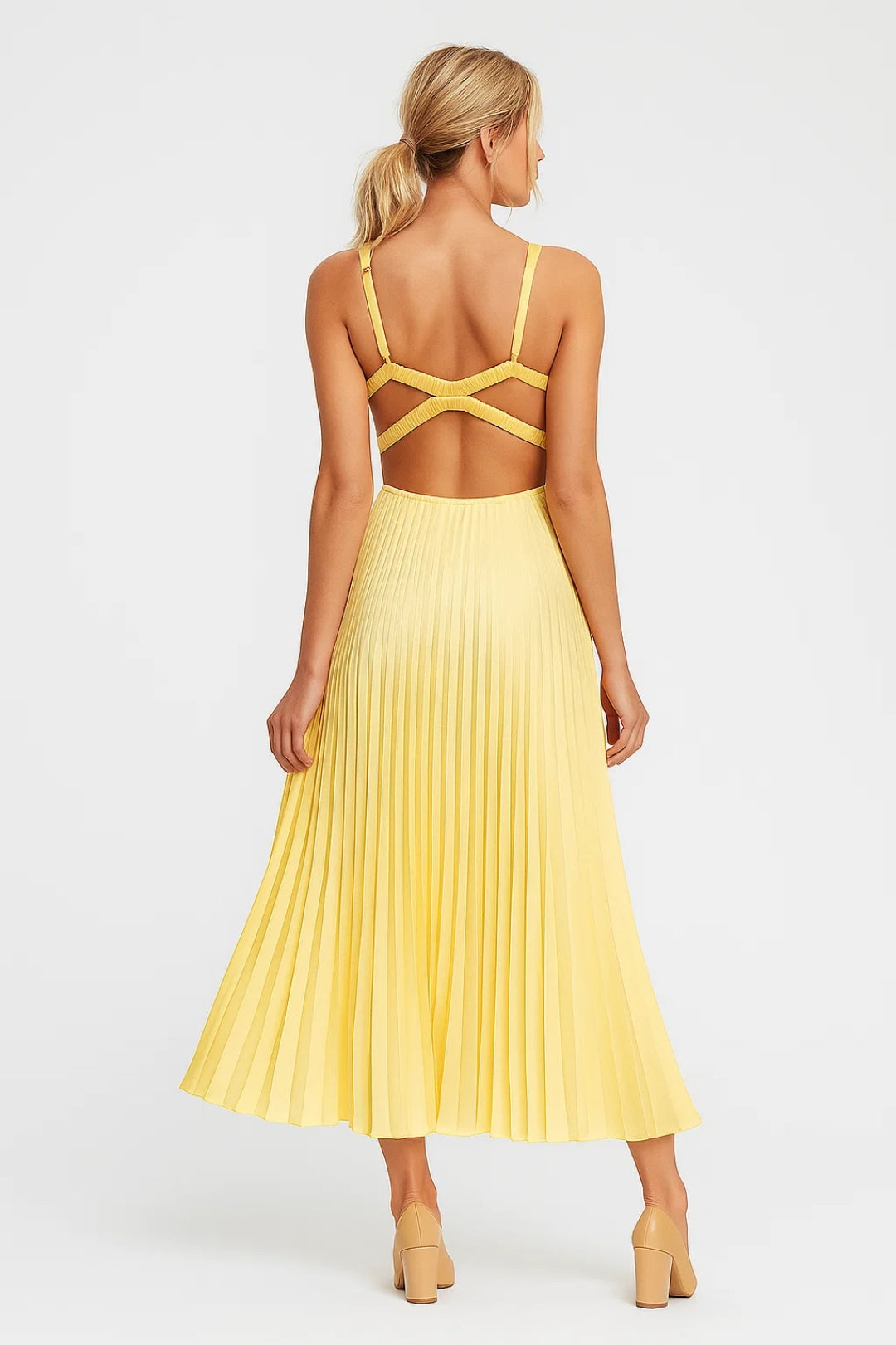 Maxi Jurk Dames - Diepe V-hals met Geplooide Rok | Elegant
