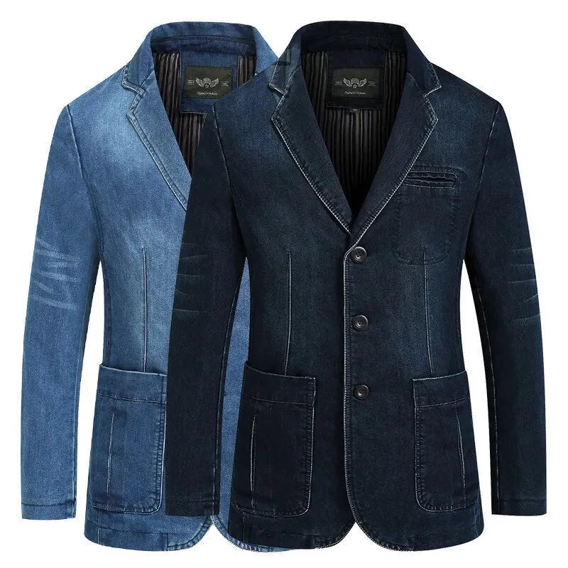 Hugo | Denim blazer met reverskraag en opgestikte zakken