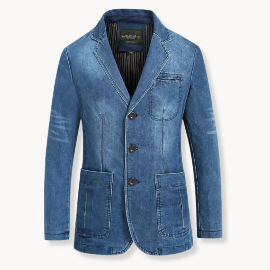 Hugo | Denim blazer met reverskraag en opgestikte zakken