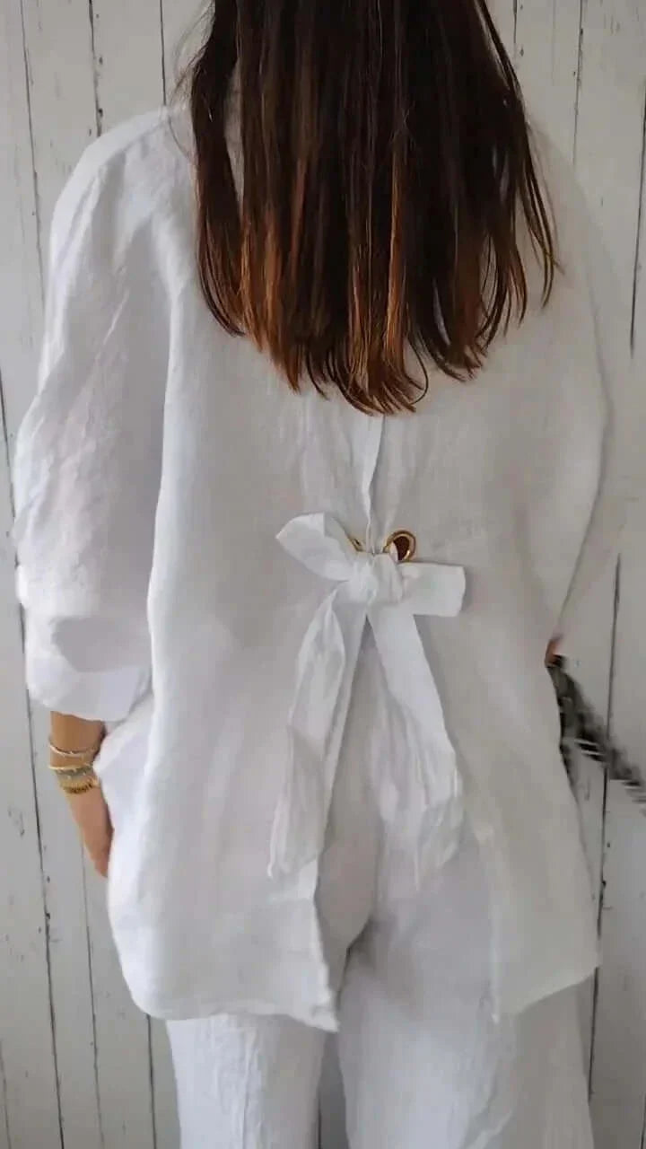 Dames Linnen Blouse Met Lange Mouwen En Losse Pasvorm
