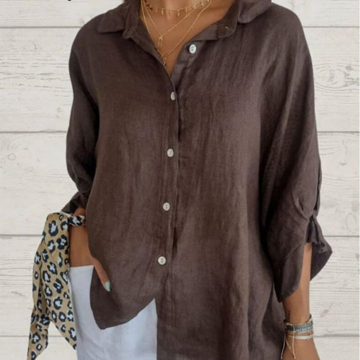 Dames Linnen Blouse Met Lange Mouwen En Losse Pasvorm
