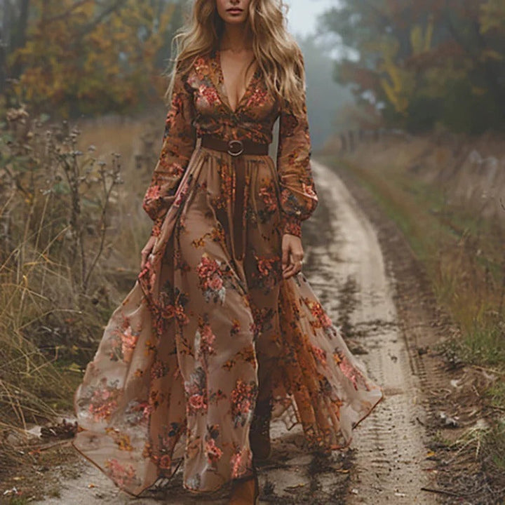 Fenna - Boho Zomerjurk Dames met Bloemenprint en Diepe V-hals