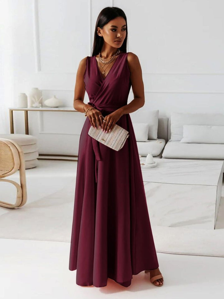Elegante Cocktail Maxi Jurk Met V Hals En Strikdetail