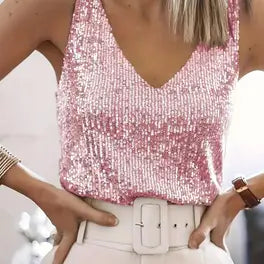 Glitter V-Hals Tanktop voor Dames