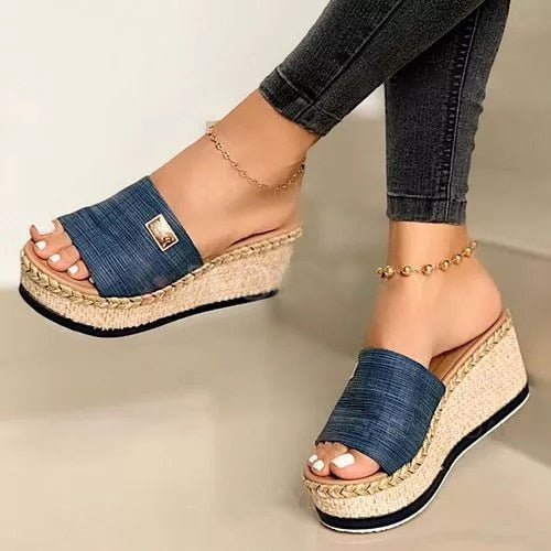 Sleehak Sandalen Dames Met Plateau Zool En Open Teen