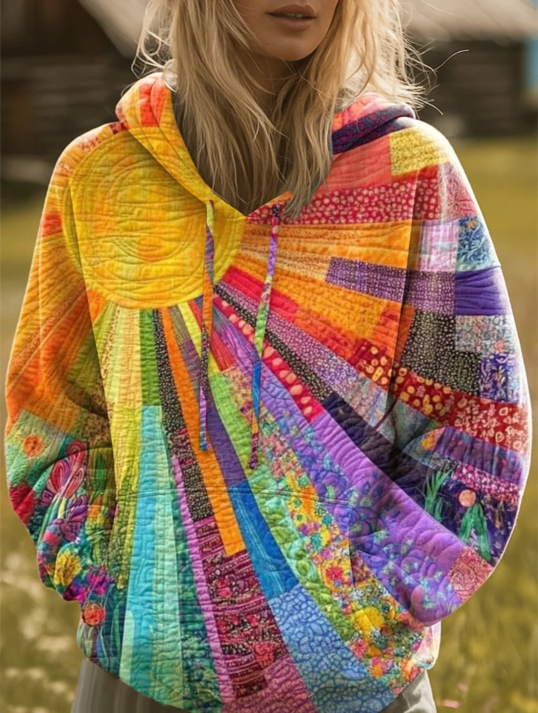 AURORA – STRALENDE PATCHWORK KUNST HOODIE