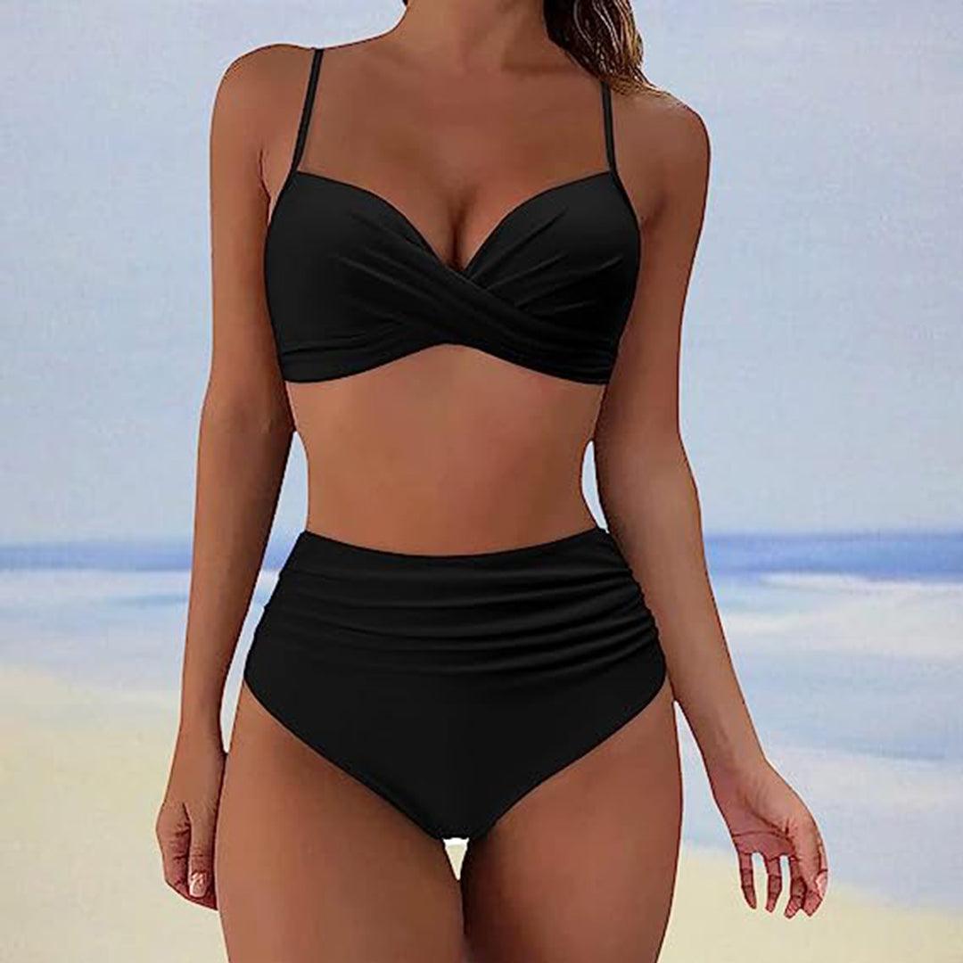 Iris - Romantische Bikini Set Dames met Gekruiste Top en Hoge Taille