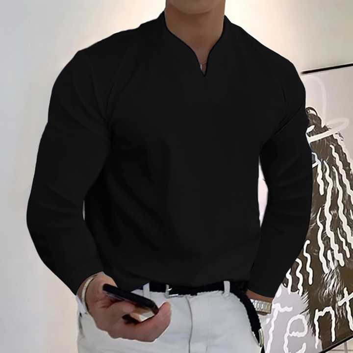 Jesse | Heren Slim Fit V-Hals Lange Mouw Polo