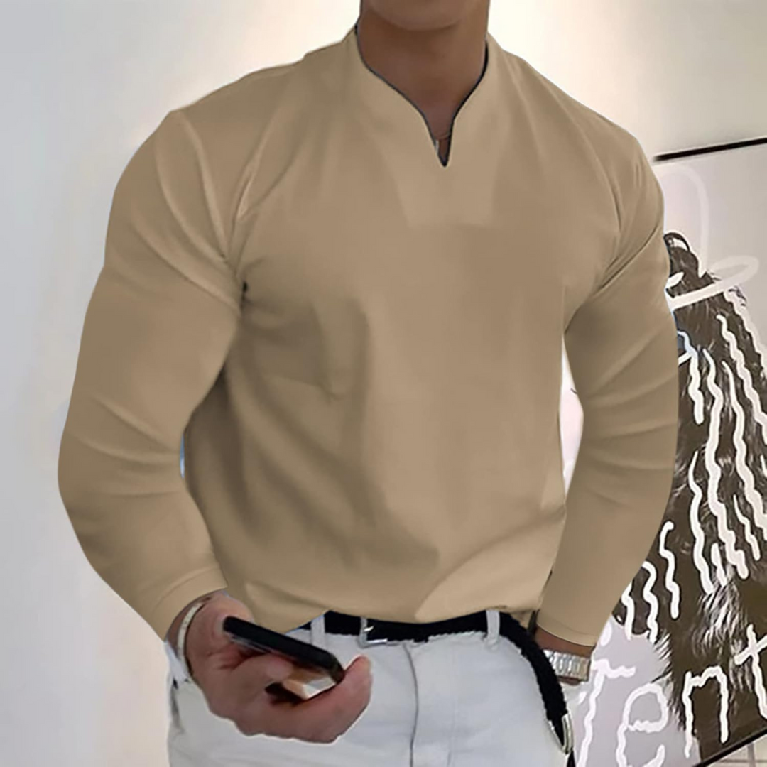 Jesse | Heren Slim Fit V-Hals Lange Mouw Polo