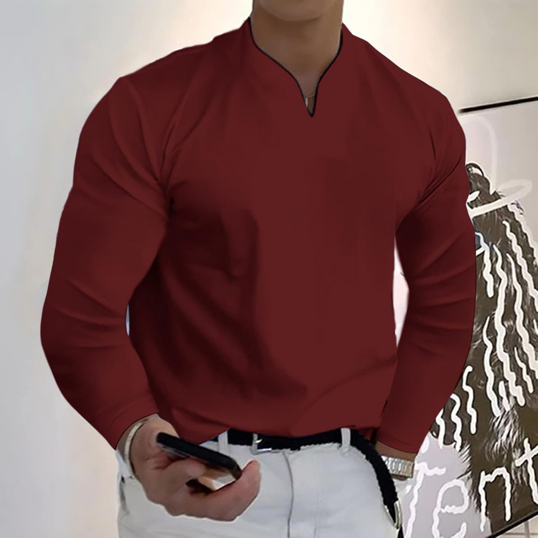 Jesse | Heren Slim Fit V-Hals Lange Mouw Polo