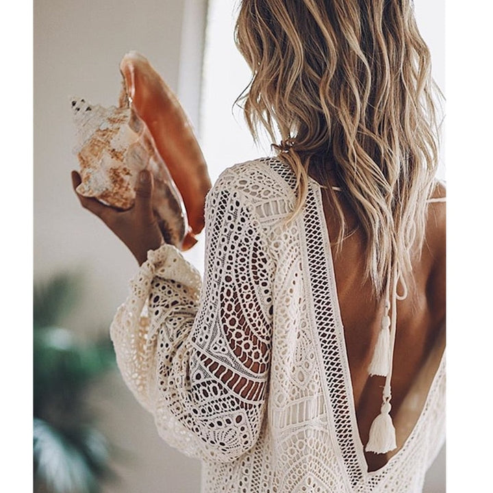 Zomerse Boho Mini Jurk Met Kant En Lange Mouwen Voor Dames