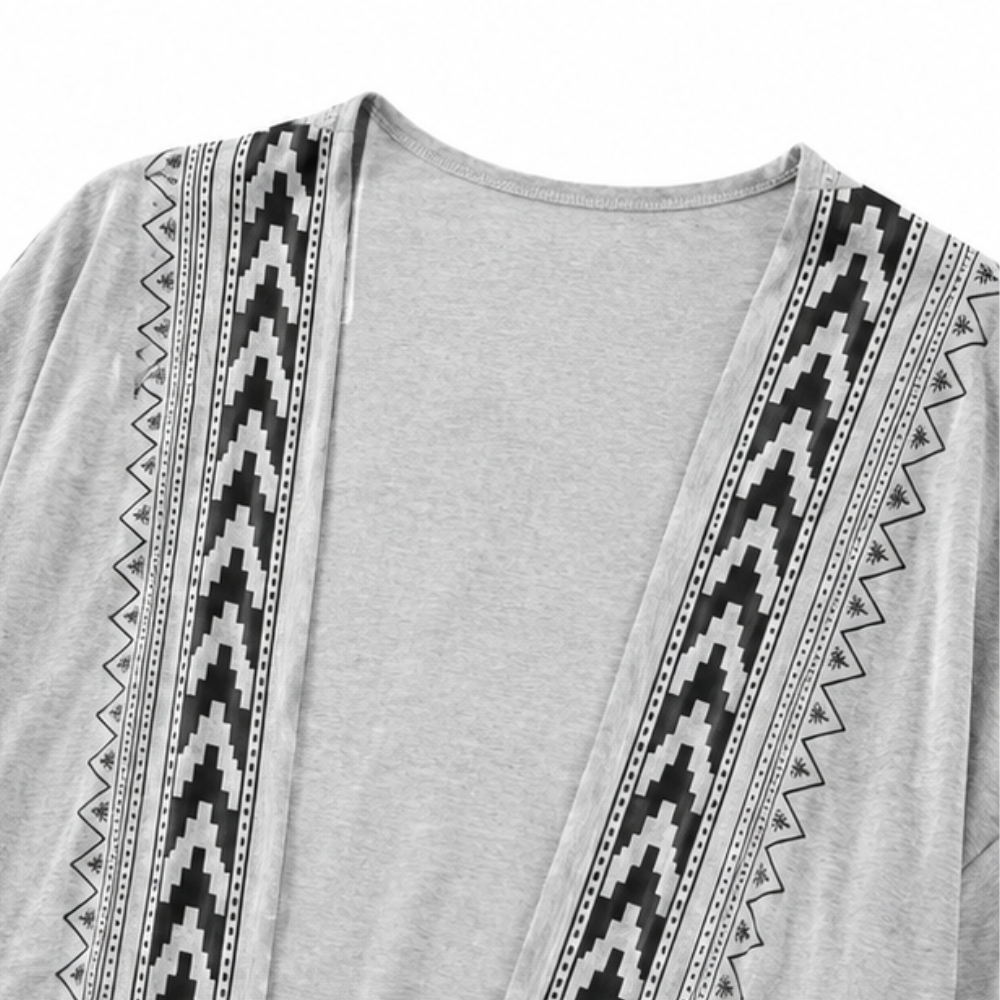 Wearbella – Retro Geometrische Print Open-Front Cardigan