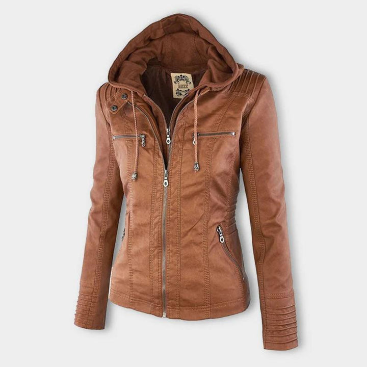 Dames Hooded Faux Leather Moto Jast