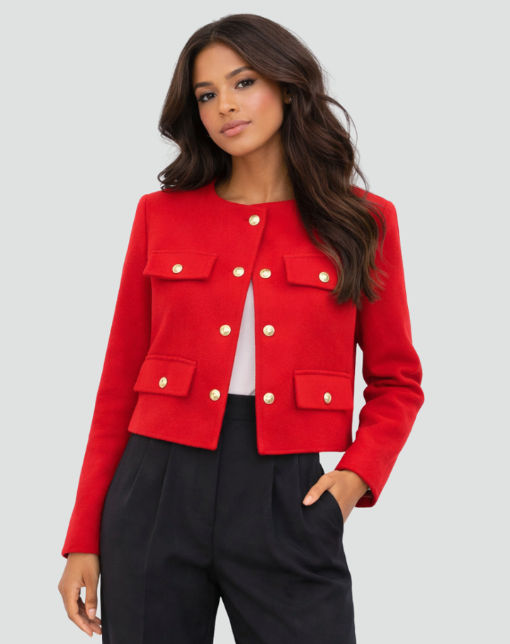 Korte Blazer Met Gouden Knopen En Klepzakken Voor Dames