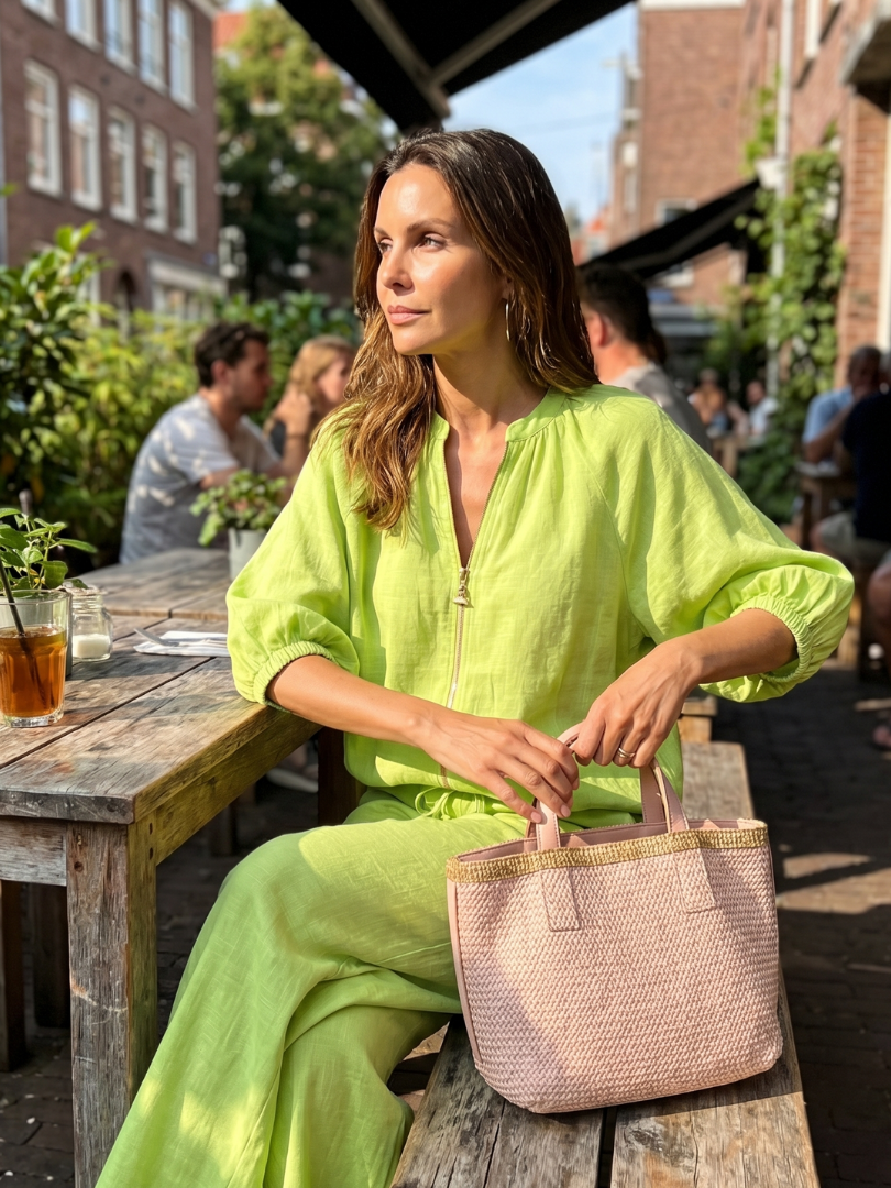 Lieke - Boho Linnen Co-ord Set Dames met Ballonmouwen en Wijde Broek