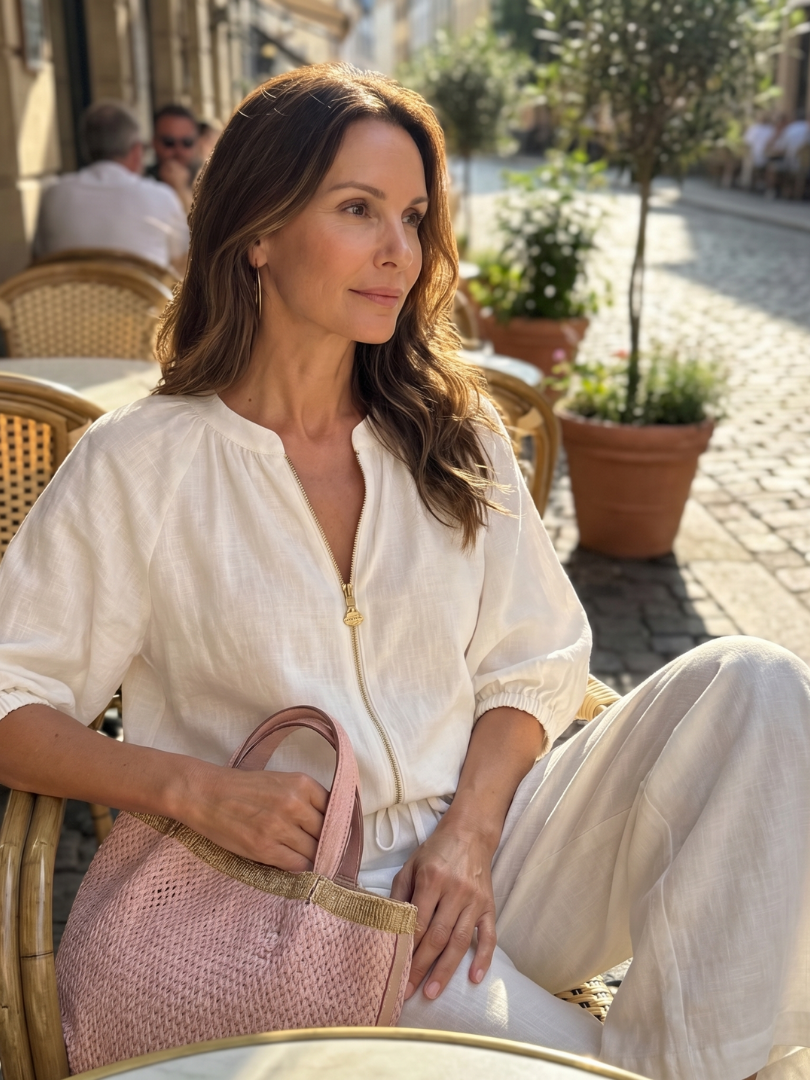 Lieke - Boho Linnen Co-ord Set Dames met Ballonmouwen en Wijde Broek