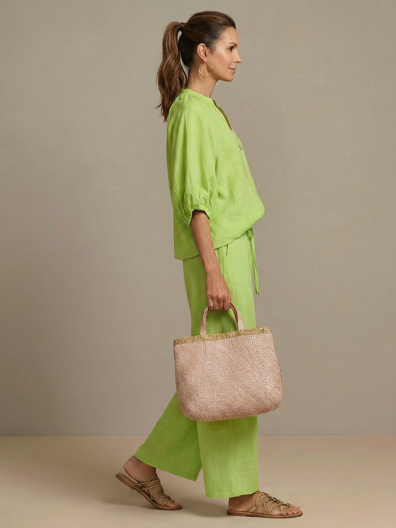 Lieke - Boho Linnen Co-ord Set Dames met Ballonmouwen en Wijde Broek