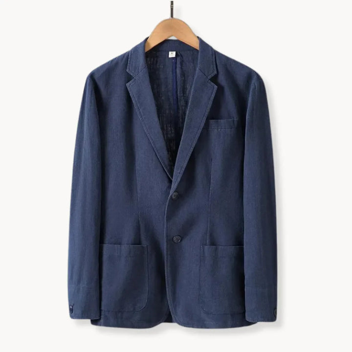 Hugo | Linnen blazer met reverskraag en voorzakken