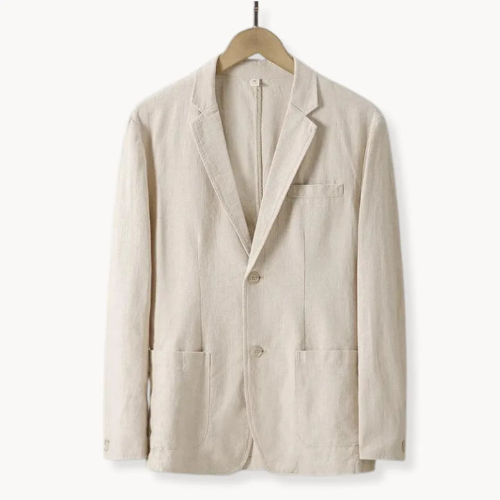 Hugo | Linnen blazer met reverskraag en voorzakken