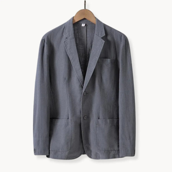 Hugo | Linnen blazer met reverskraag en voorzakken