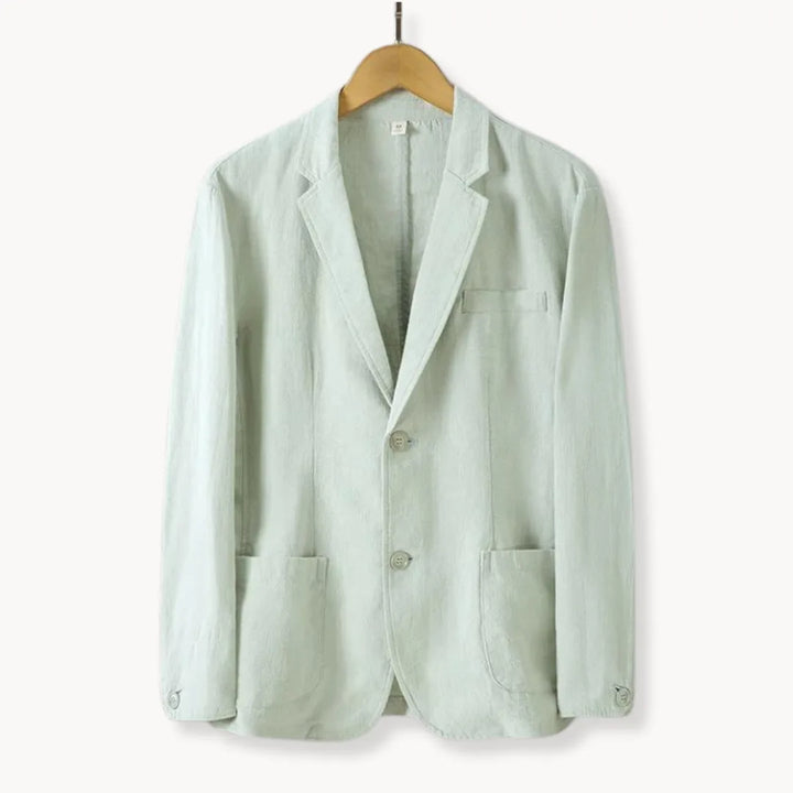 Hugo | Linnen blazer met reverskraag en voorzakken