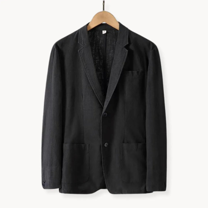 Hugo | Linnen blazer met reverskraag en voorzakken