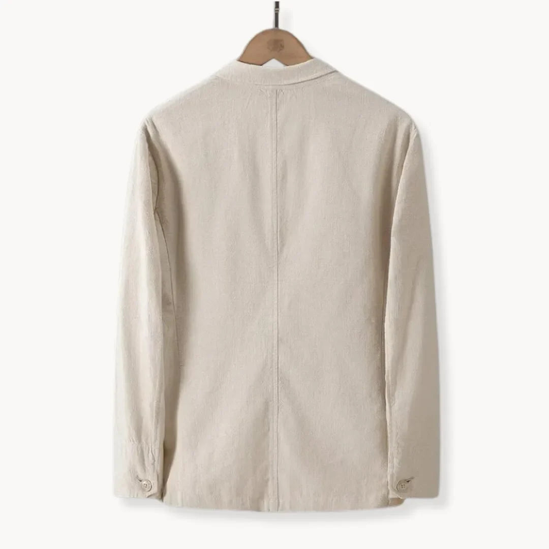 Hugo | Linnen blazer met reverskraag en voorzakken