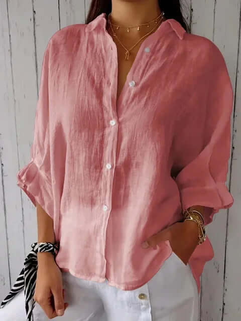 Dames Linnen Blouse Met Lange Mouwen En Losse Pasvorm