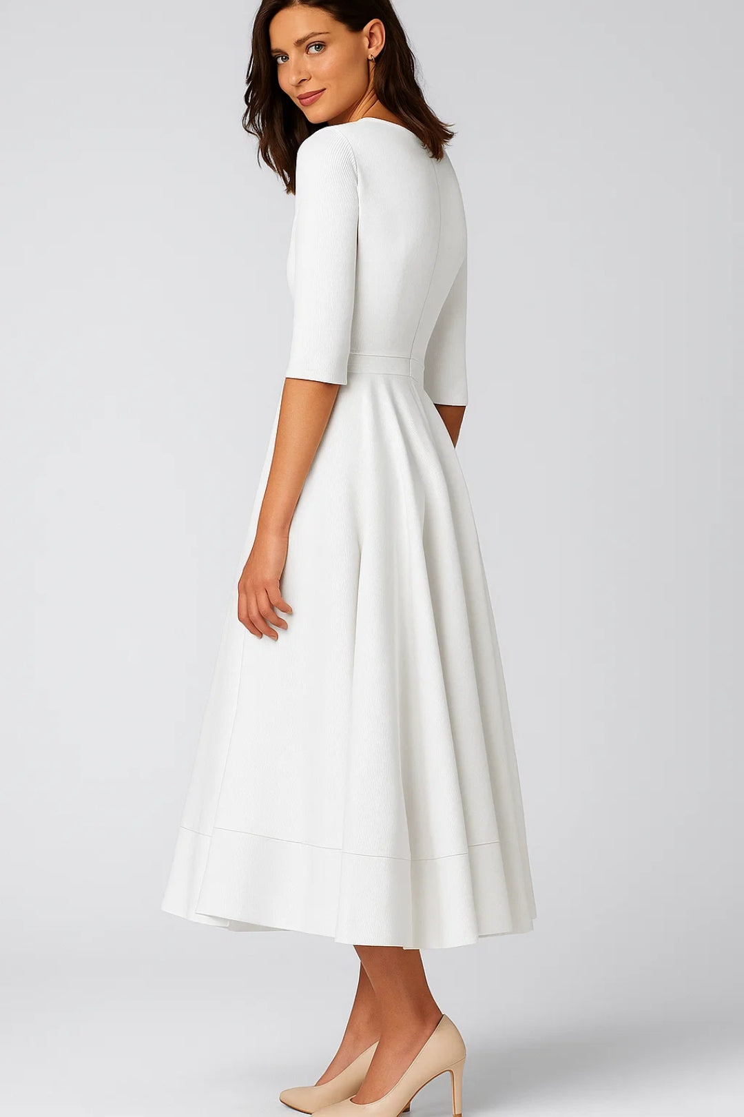 Midi Jurk Dames - V-hals met Driekwart Mouwen | Elegant