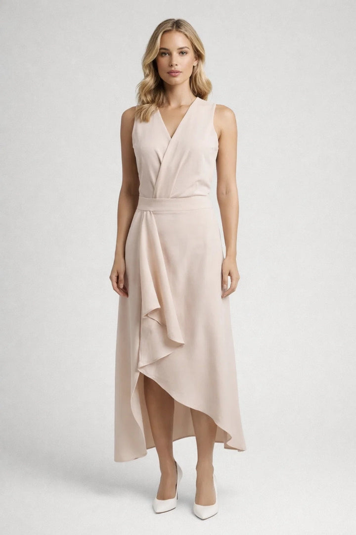 Midi Jurk Dames - Mouwloos Overslag met Volant | Elegant