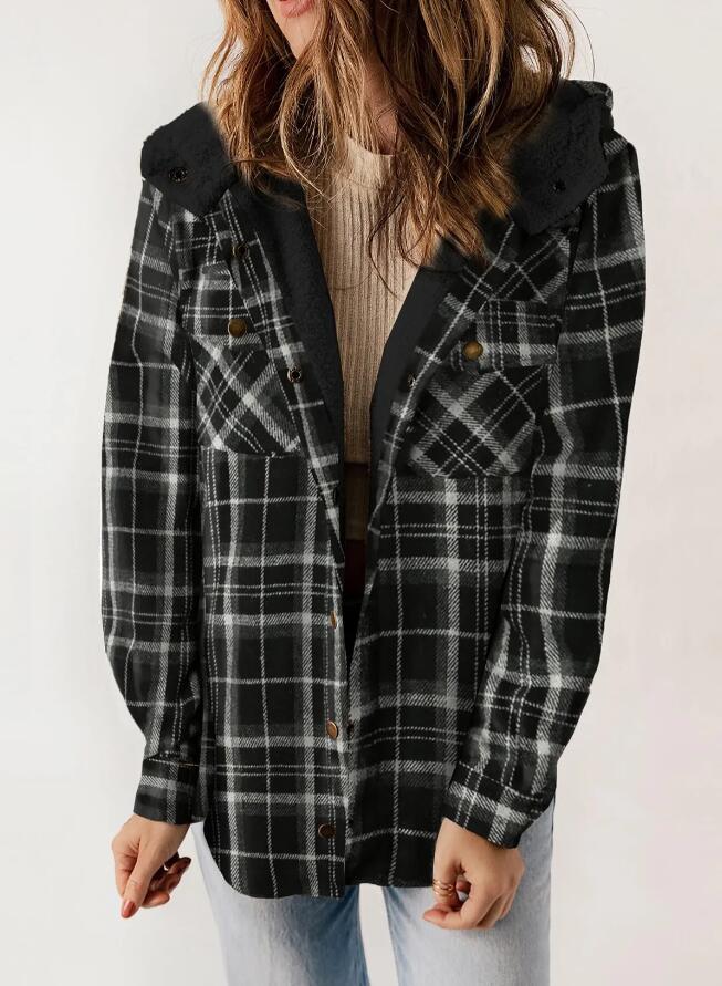 AMELIA - Dames Hooded Plaid Flanellen Jas voor Herfst en Winter