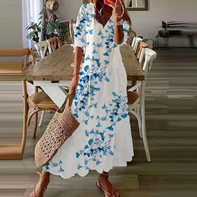 Boho Maxi Jurk Met Bloemenprint En V Hals