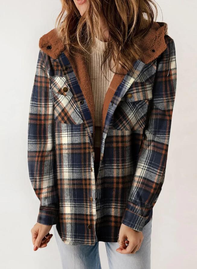 AMELIA - Dames Hooded Plaid Flanellen Jas voor Herfst en Winter