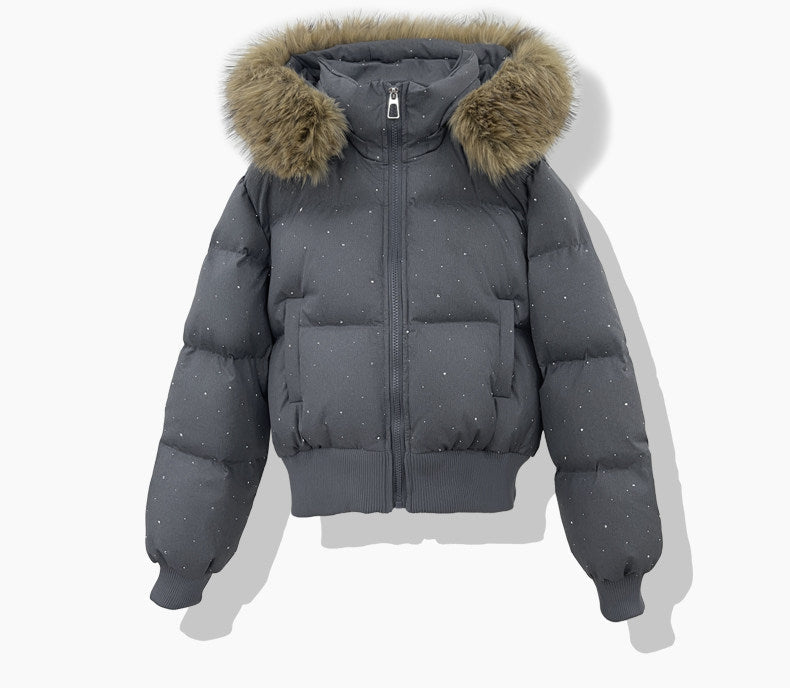 Dames korte gestikte blouson met afneembare capuchon