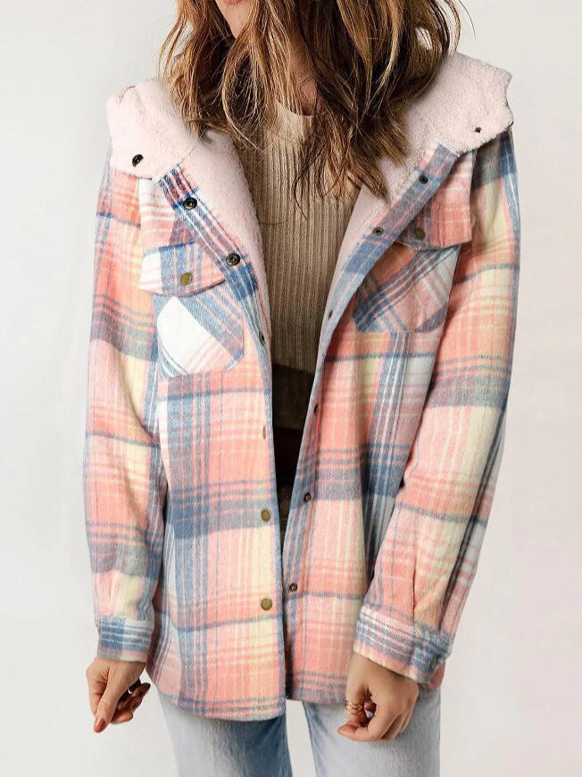 AMELIA - Dames Hooded Plaid Flanellen Jas voor Herfst en Winter