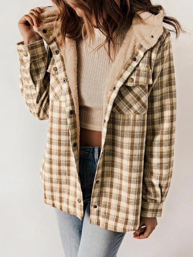 AMELIA - Dames Hooded Plaid Flanellen Jas voor Herfst en Winter